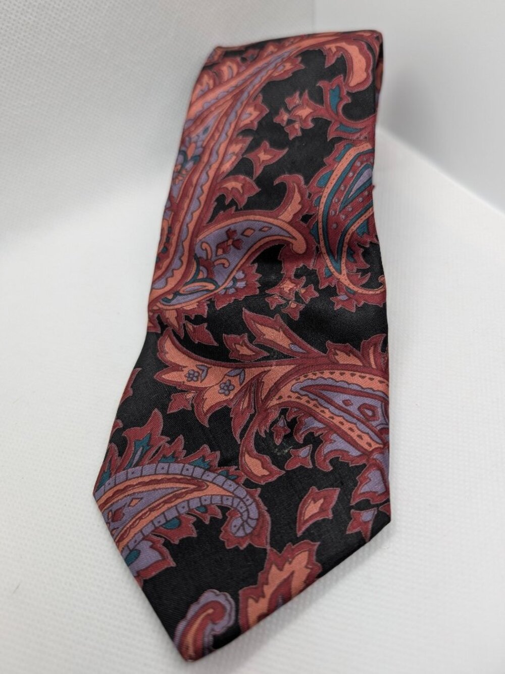 Thai Silk Hand Woven Men's Tie Maroon Blue Black Paisley